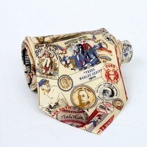 Museum Artifacts Baseball Hall of Fame Buttons Balls Pennants Mens Necktie Tie